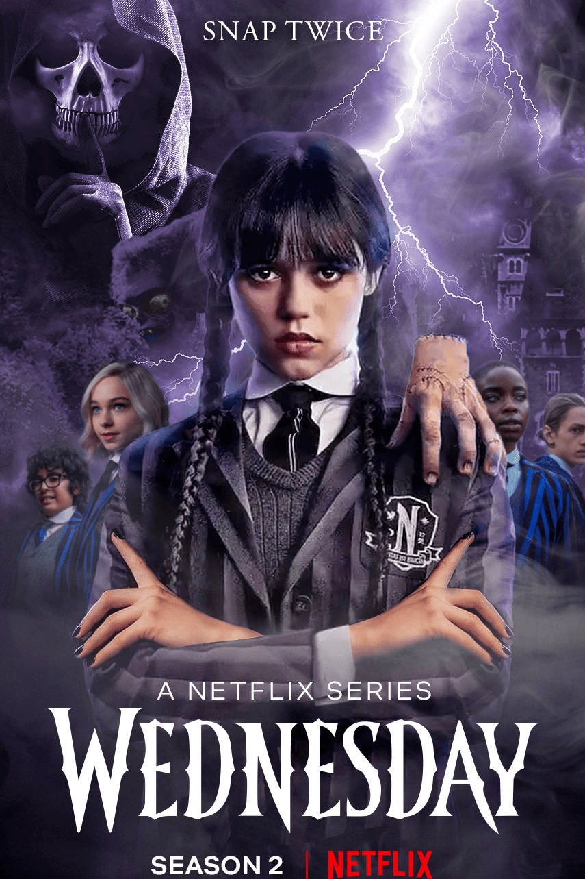Wednesday series poster in the movies and series preview
